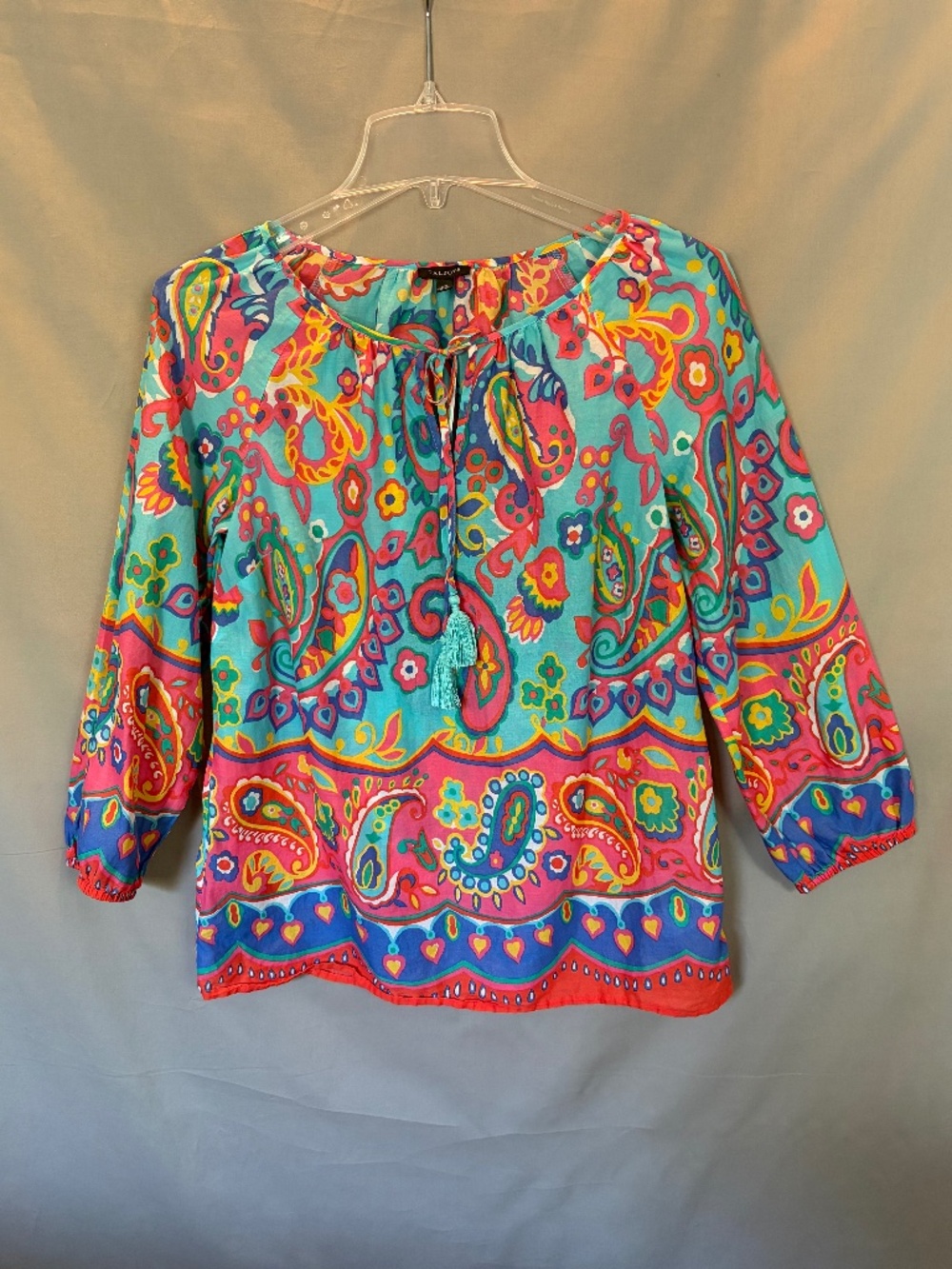 Talbots Fiesta Paisley Tassel Popover Blouse in Green, Orange  & more - Size XS